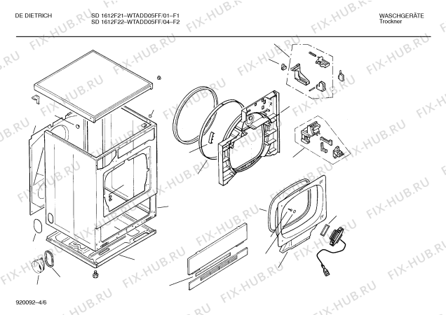 Схема №3 WTADD07FF DE DIETRICH SD1612F23 с изображением Крышка кнопки для сушилки Bosch 00065593