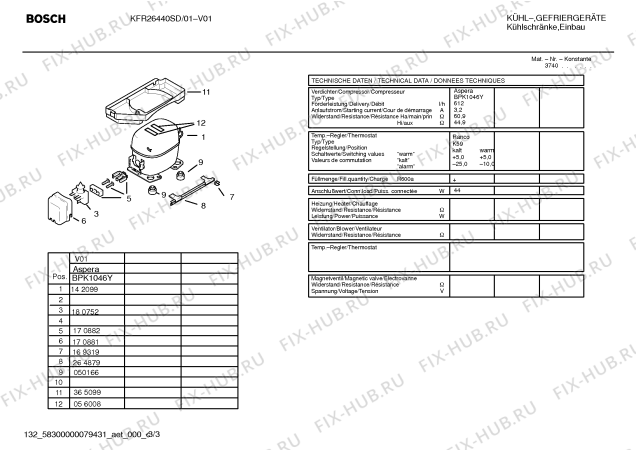 Взрыв-схема холодильника Bosch KFR26440SD - Схема узла 03