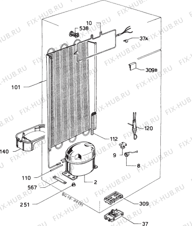 Взрыв-схема холодильника Zoppas P23/2W - Схема узла Refrigerator cooling system