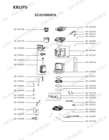 Схема №1 EC321051/87A с изображением Труба для электрокофеварки Krups SS-207803