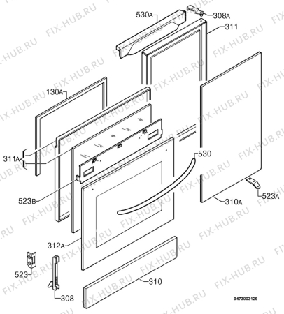 Взрыв-схема плиты (духовки) Zanussi ZCG9640W - Схема узла Door 003