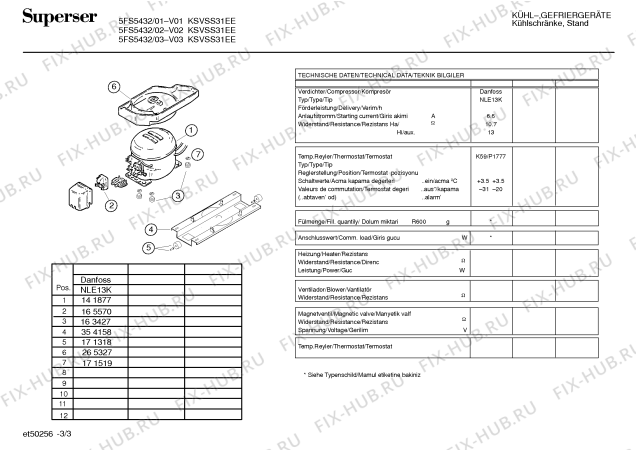 Взрыв-схема холодильника Superser 5FS5432 ksvss31ee - Схема узла 03