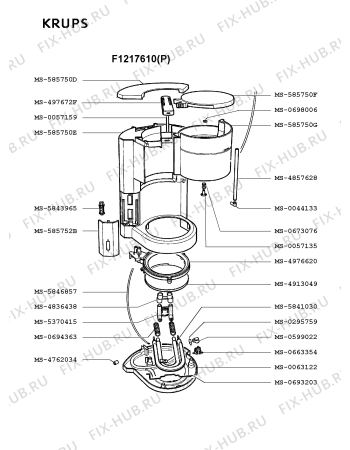 Взрыв-схема кофеварки (кофемашины) Krups F1217610(P) - Схема узла FP001445.1P2