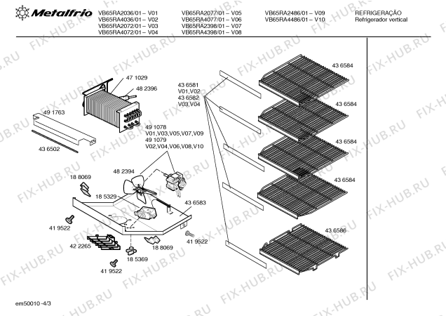 Взрыв-схема холодильника Metalfrio VB65RA4077 - Схема узла 03