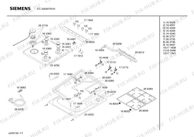Схема №1 EC32020TR с изображением Панель управления для плиты (духовки) Siemens 00356652