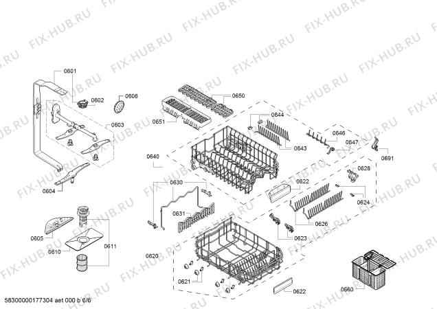 Взрыв-схема посудомоечной машины Bosch SPS86M02DE Exclusiv, Made in Germany - Схема узла 06