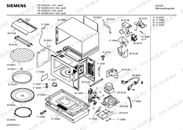 Взрыв-схема микроволновой печи Siemens HF16525EU - Схема узла 03
