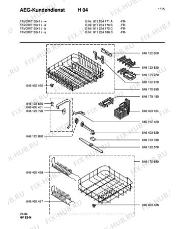 Взрыв-схема посудомоечной машины Aeg FAV5041I-S F - Схема узла Baskets, tubes 061
