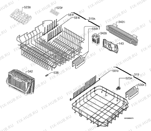 Взрыв-схема посудомоечной машины Electrolux ESF66842X - Схема узла Basket 160