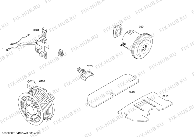Взрыв-схема пылесоса Siemens VS08G2330 SIEMENS dynapower XXL hepa 2300W - Схема узла 02