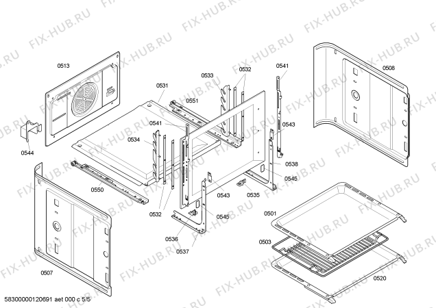 Взрыв-схема плиты (духовки) Bosch HBN424551E - Схема узла 05