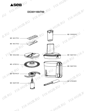 Взрыв-схема кухонного комбайна Seb DO301100/700 - Схема узла 3P004327.5P2