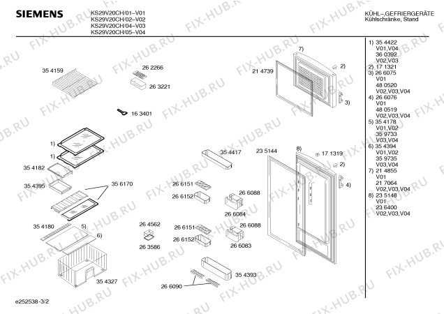 Взрыв-схема холодильника Siemens KS29V20CH - Схема узла 02