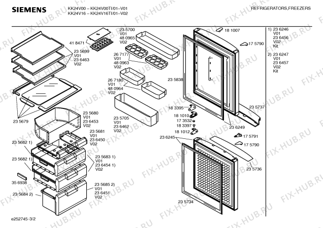 Схема №3 KK24V00TI EXTRA KK24V00 с изображением Наклейка для холодильной камеры Siemens 00236244