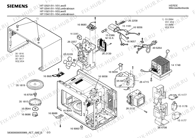 Взрыв-схема микроволновой печи Siemens HF11941 - Схема узла 03