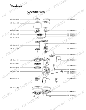 Схема №2 QA203BFR/700 с изображением Элемент корпуса для кухонного измельчителя Moulinex MS-5A16453
