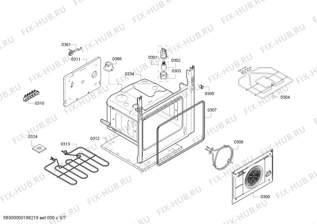 Взрыв-схема плиты (духовки) Bosch HCA743350G - Схема узла 03