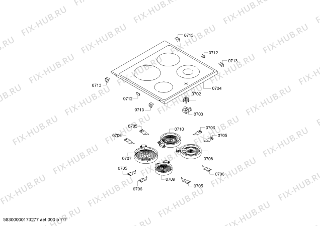 Взрыв-схема плиты (духовки) Bosch HCE723223G - Схема узла 07