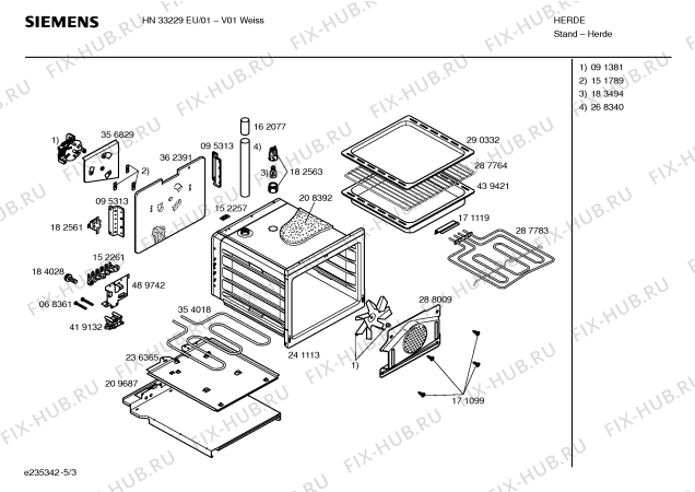 Взрыв-схема плиты (духовки) Siemens HN33229EU - Схема узла 03