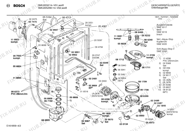 Взрыв-схема посудомоечной машины Bosch SMU2052SK - Схема узла 02