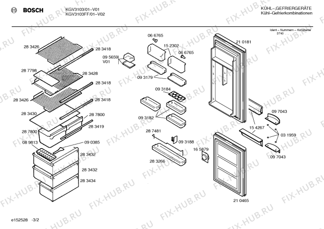 Взрыв-схема холодильника Bosch KGV3103FF - Схема узла 02