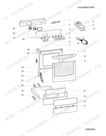 Взрыв-схема плиты (духовки) Hotpoint-Ariston CX65SEAXIHA (F048544) - Схема узла