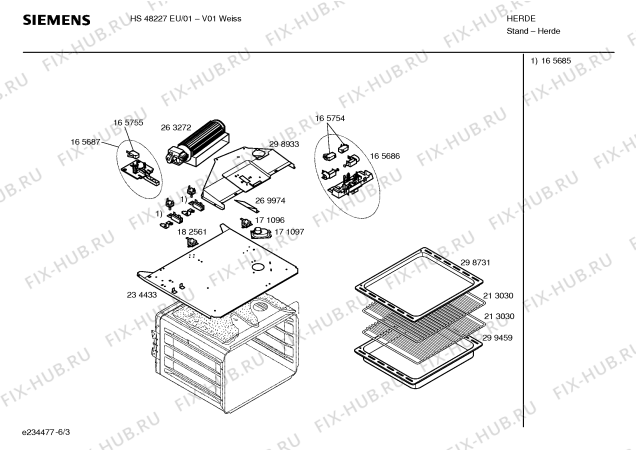 Взрыв-схема плиты (духовки) Siemens HS48227EU - Схема узла 03