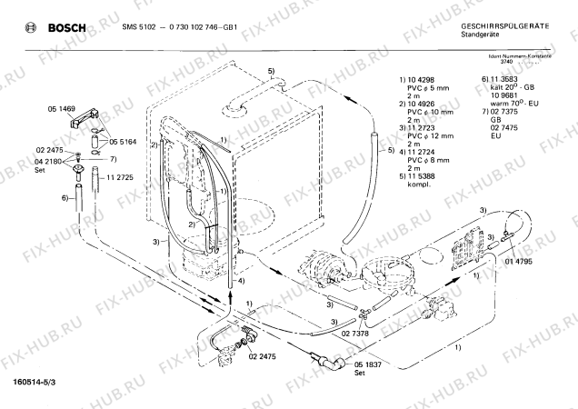 Взрыв-схема посудомоечной машины Bosch 0730102746 SMS5102 - Схема узла 03