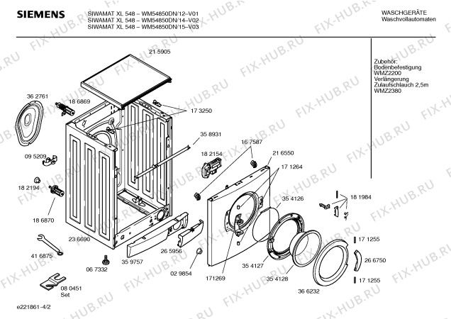 Схема №3 WM54850DN SIWAMAT XL 548 с изображением Инструкция по установке и эксплуатации для стиральной машины Siemens 00583339