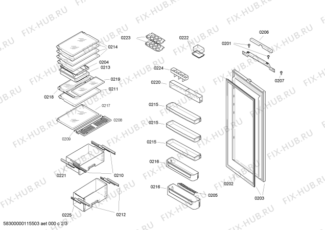 Схема №3 K4624X4GB с изображением Емкость для холодильной камеры Bosch 00673544