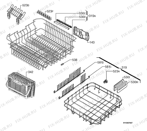 Взрыв-схема посудомоечной машины Electrolux ESF66810X - Схема узла Basket 160