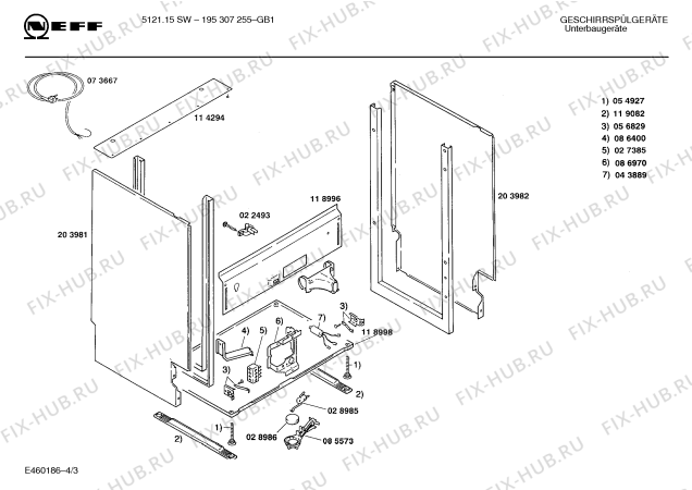 Взрыв-схема посудомоечной машины Neff 195307255 5121.15SW - Схема узла 03