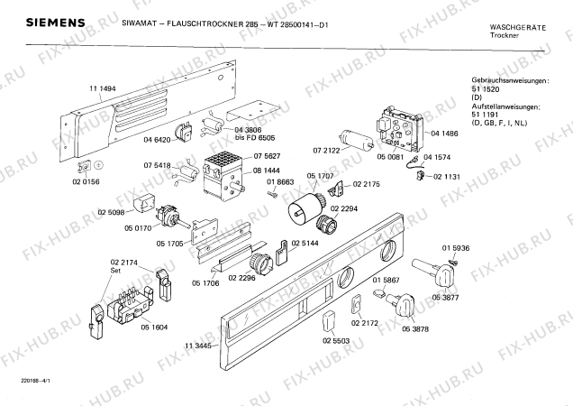 Схема №3 WT28500141 FLAUSCHTROCKNER 285 с изображением Панель для сушильной машины Siemens 00113445