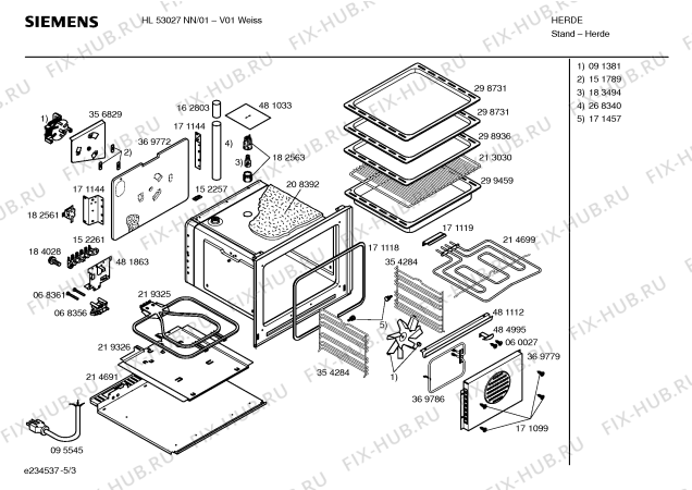 Взрыв-схема плиты (духовки) Siemens HL53027NN - Схема узла 03