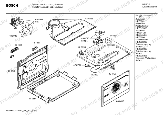 Схема №2 HBN131550B с изображением Инструкция по эксплуатации для плиты (духовки) Bosch 00587229