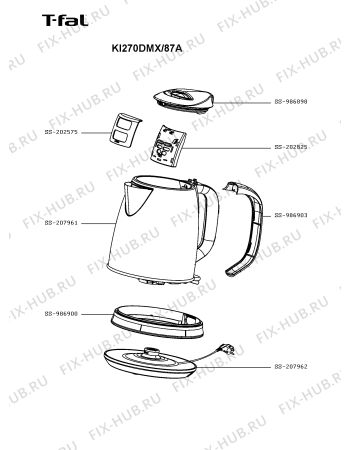 Схема №1 KI270DMX/87A с изображением Элемент корпуса для чайника (термопота) Seb SS-207961