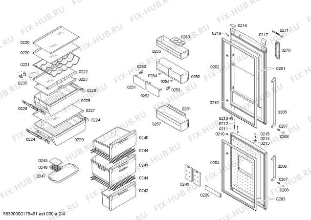 Схема №4 KG39NAI22 с изображением Дверь морозильной камеры для холодильника Siemens 00713725