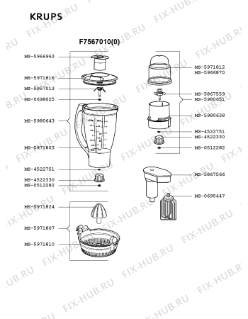 Взрыв-схема кухонного комбайна Krups F7567010(0) - Схема узла 2P000140.6P3