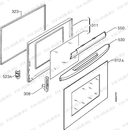 Взрыв-схема плиты (духовки) Zanussi ZHM741PB - Схема узла Door 003