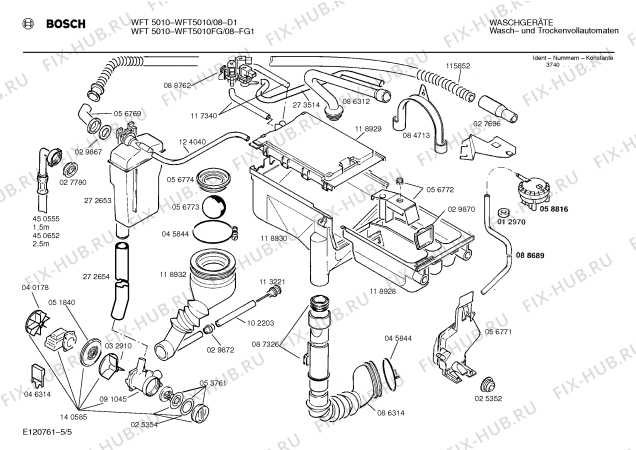 Схема №2 WIT7500 с изображением Таблица программ для стиралки Bosch 00514917