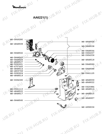 Взрыв-схема тостера (фритюрницы) Moulinex AA6221(1) - Схема узла ZP002501.9P3