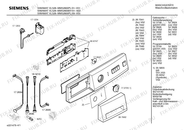 Схема №3 WM52801BY SIWAMAT XL528 с изображением Таблица программ для стиралки Siemens 00523933