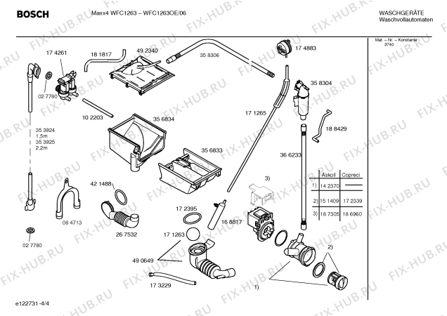 Схема №4 WFC1263OE Maxx4 WFC1663 с изображением Таблица программ для стиральной машины Bosch 00590997