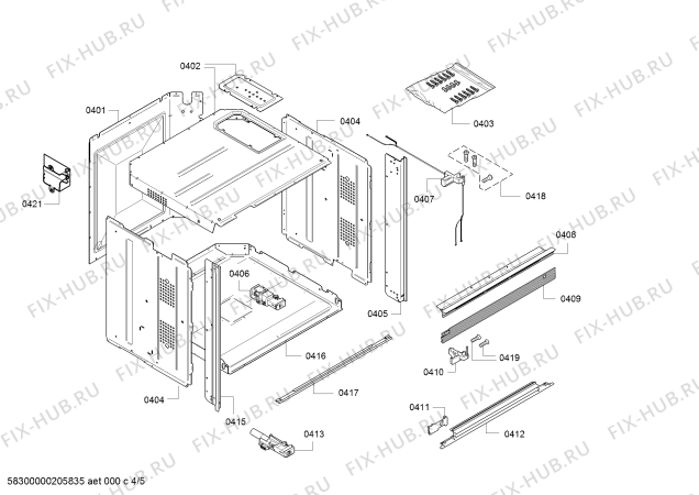 Взрыв-схема плиты (духовки) Gaggenau BO440411 - Схема узла 04