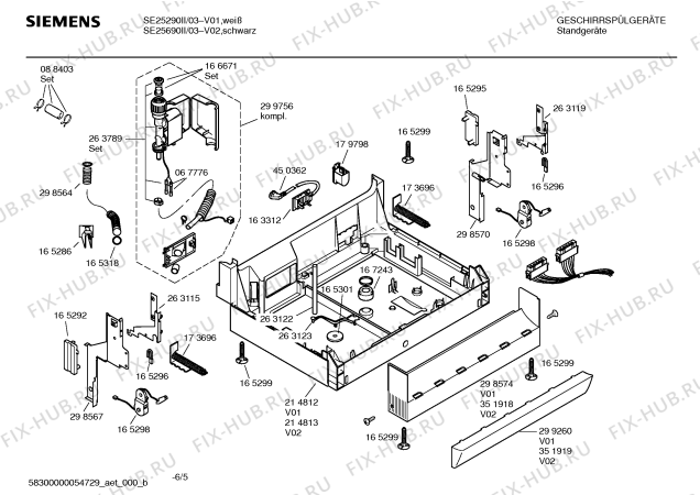 Взрыв-схема посудомоечной машины Siemens SE25290II HiSense - Схема узла 05