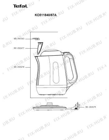 Схема №1 KO511840/87A с изображением Часть корпуса для чайника (термопота) Tefal SS-202679