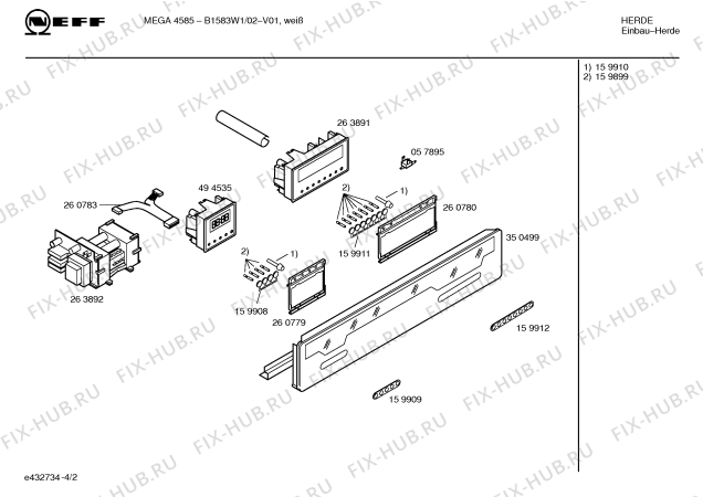 Взрыв-схема плиты (духовки) Neff B1583W1 MEGA 4585 - Схема узла 02