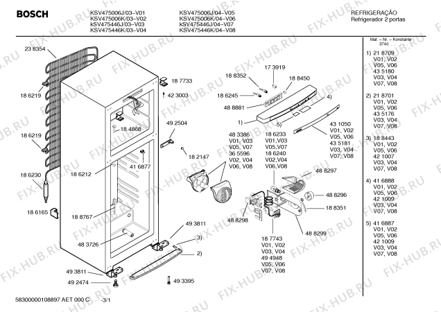Схема №1 KSV475446K BOSCH с изображением Компрессор для холодильной камеры Bosch 00143401