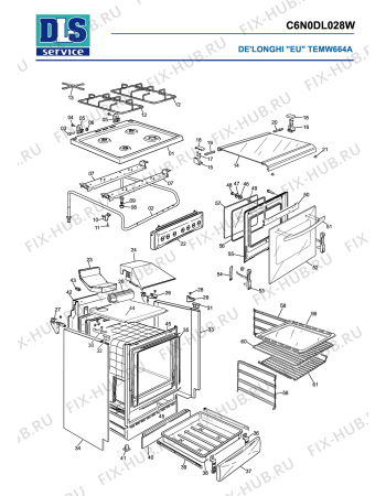 Схема №2 TEMW 664A с изображением Часть корпуса для плиты (духовки) DELONGHI 35C6N031D1