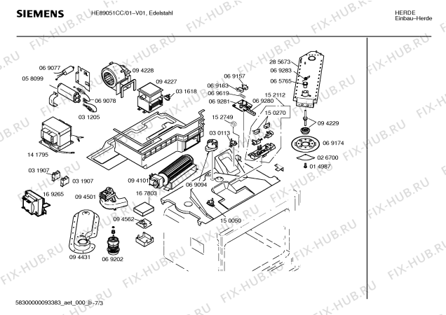 Взрыв-схема плиты (духовки) Siemens HE89051CC - Схема узла 03